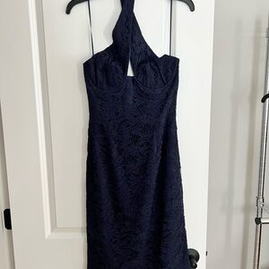 BRAND NEW, never worn Bardot Navy Lace Midi Halter Dress, size 6 (runs small)